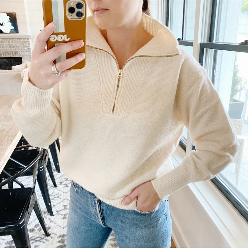 J. Crew Merino Wool Cream Quarter Zip Sweater - Picture 4 of 8